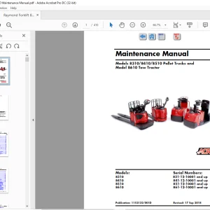 Raymond Forklift 8310 8410 8510 Pallet Trucks & 8610 Tow Tractor Maintenance Manual 1152122-001D - PDF DOWNLOAD