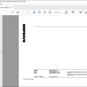 Raymond Forklift 9600 9700 Schematics Manual  - PDF DOWNLOAD