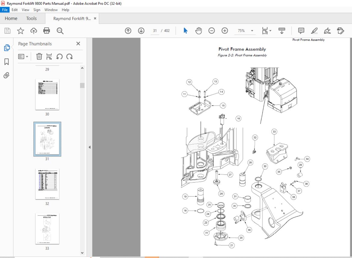 Raymond Forklift 9800 Swing-Reach® Truck Parts Manual SN980-14-6301195 ...