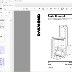 Raymond Forklift 9800 Swing-Reach® Truck Parts Manual SN980-14-6301195&UP  - PDF DOWNLOAD