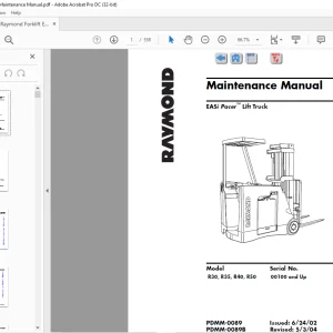 Raymond Forklift EASi Pacer™ Lift Truck R30, R35, R40, R50 Maintenance Manual SN00100 and Up -  PDF DOWNLOAD