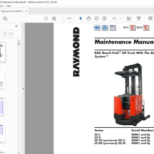 Raymond Forklift EASi Reach-Fork® Lift Truck With The ACR System ™ EZ-C EZ-D EZ-CD (previously DZ-C) EZ-DD (previously DZ-D) Maintenance Manual  - PDF DOWNLOAD