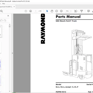 Raymond Forklift EASi Reach-Fork® Truck Ex-x, Dx-x, except -C,-D,-F Parts Manual PDPM-0213 -  PDF DOWNLOAD