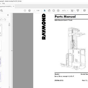 Raymond Forklift EASi Reach-Fork® Truck Ex-x, Dx-x, except -C,-D,-F Parts Manual PDPM-0213 -  PDF DOWNLOAD