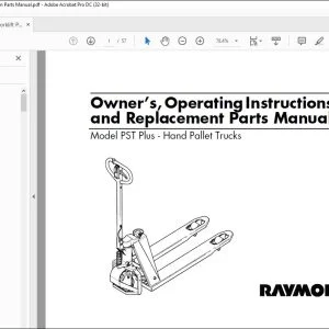 Raymond Forklift PST Plus Hand Pallet Trucks Owner’s Operating Instructions & Replacement Parts Manual - PDF DOWNLOAD