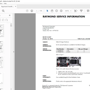 Raymond Forklift Pallet Trucks with Delta-Q Chargers SERVICE INFORMATION Manual - PDF DOWNLOAD