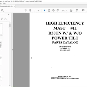Raymond Forklift R30TN W & W/O POWER TILT PARTS CATALOG MANUAL - PDF DOWNLOAD