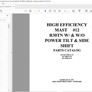 Raymond Forklift R30TN W/ & W/O POWER TILT & SIDE SHIFT PARTS CATALOG MANUAL - PDF DOWNLOAD