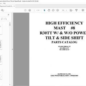 Raymond Forklift R30TT W/ & W/O POWER TILT & SIDE SHIFT PARTS CATALOG MANUAL - PDF DOWNLOAD