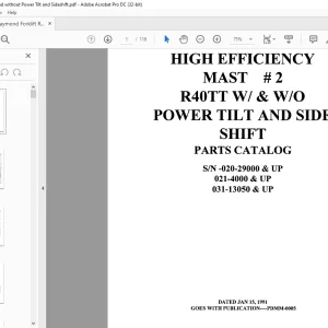 Raymond Forklift R40TT W & WO POWER TILT AND SIDE SHIFT PARTS CATALOG MANUAL SN-020-29000 & UP - PDF DOWNLOAD