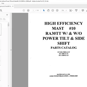 Raymond Forklift RA30TT W & W0 POWER TILT & SIDE SHIFT PARTS CATALOG MANUAL SN-020-29000 & UP - PDF DOWNLOAD
