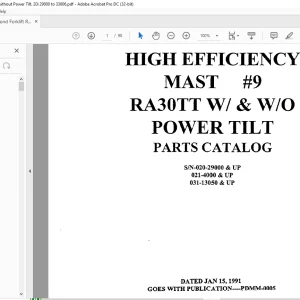Raymond Forklift RA30TT W & W/O POWER TILT PARTS CATALOG MANUAL - PDF DOWNLOAD
