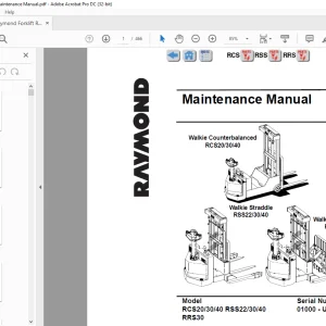 Raymond Forklift RCS20 30 40 RSS22 30 40 RRS30 Maintenance Manual SN01000 - Up  - PDF DOWNLOAD