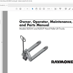 Raymond Forklift RJ50-N & RJ50-P Hand Pallet Lift Trucks Owner Operator Maintenance & Parts Manual - PDF DOWNLOAD