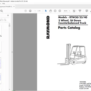 Raymond Forklift RTW303540 3 Wheel, Sit Down Counterbalanced Truck Parts Catalog Manual SN 01001 and Up - PDF DOWNLOAD