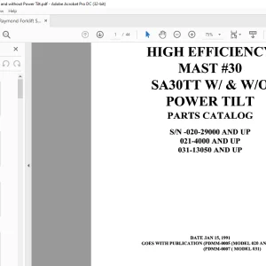 Raymond Forklift S30TT W & W/O POWER TILT PARTS CATALOG MANUAL -  PDF DOWNLOAD