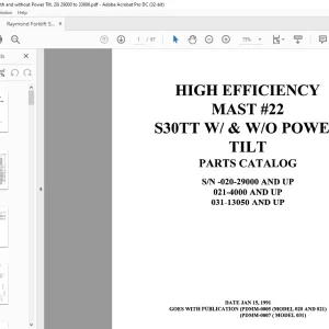 Raymond Forklift S30TT W/ & W/O POWER TILT PARTS CATALOG MANUAL - PDF DOWNLOAD
