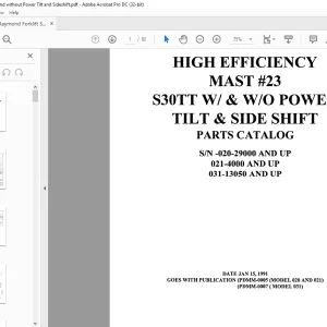 Raymond Forklift S30TT W & WO POWER TILT & SIDE SHIFT PARTS CATALOG MANUAL SN-020-29000 - PDF DOWNLOAD