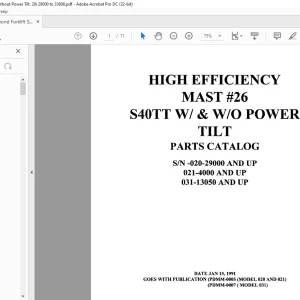 Raymond Forklift S40TT W & W/O POWER TILT PARTS CATALOG MANUAL -  PFD DOWNLOAD