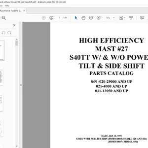 Raymond Forklift S40TT W & W/O POWER TILT & SIDE SHIFT PARTS CATALOG MANUAL  - PDF DOWNLOAD