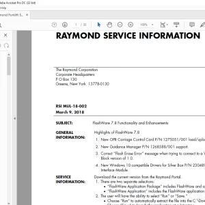 Raymond Forklift SDL RSI SERVICE INFORMATION MANUAL - PDF DOWNLOAD