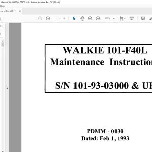 Raymond Forklift WALKIE 101-F40L Maintenance Instruction Manual SN 101-93-03000 & Up - PDF DOWNLOAD
