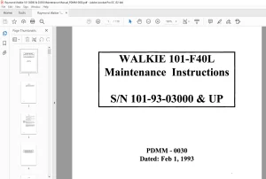 Raymond Forklift Walkie 101-F40L Maintenance Instruction Manual SN 101-93-03000 & up - PDF DOWNLOAD