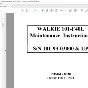 Raymond Forklift Walkie 101-F40L Maintenance Instruction Manual SN 101-93-03000 & up - PDF DOWNLOAD