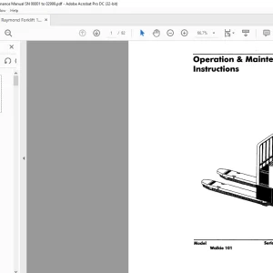 Raymond Forklift Walkie 101 Operation & Maintenance Manual SN 101-91-01302 and up - PDF DOWNLOAD