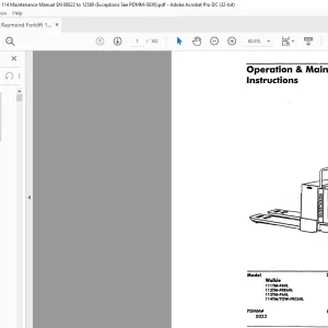 Raymond Forklift Walkie 111TM-F60L 112TM-FRE60L 113TM-F60L 114TM/TOW-FRC60L Operation & Maintenance Manual SN 8622 and up
