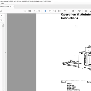 Raymond Forklift Walkie 111TM-F60L 112TM-FRE60L 113TM-F60L 114TM-TOW-FRC60L Operation & Maintenance Manual