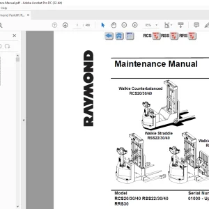 Raymond Forklift Walkie Counterbalanced RCS20 30 40 RSS22 30 40 RRS30 Maintenance Manual SN01000 - Up -  PDF DOWNLOAD