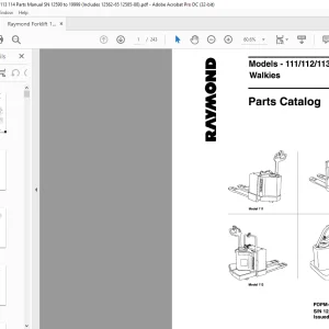 Raymond Forklift Walkies 111 112 113 114 Parts Catalog Manual SN 12590 and Up - PDF DOWNLOAD
