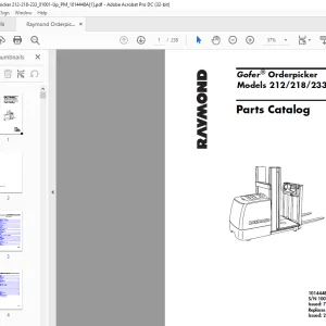 Raymond Gofer® Orderpicker 212/218/233 Parts Catalog Manual SN 1001 & UP - PDF DOWNLOAD