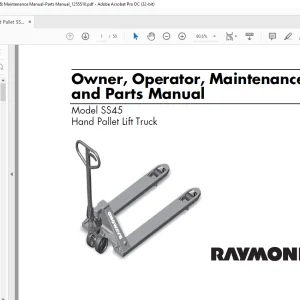 Raymond Hand Pallet Lift Truck SS45 Owner’s Operating Instructions and Replacement Parts Manual -  PDF DOWNLOAD