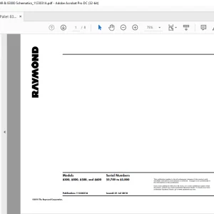 Raymond Pallet 8300, 8400, 8500, and 8600 Schematics Manual 59,749 to 83,000  - PDF DOWNLOAD
