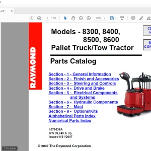 Raymond Pallet Truck Tow Tractor 8300, 8400, 8500, 8600 Parts Catalog Manual SN 59,749 & Up -  PDF DOWNLOAD