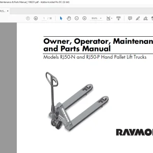 Raymond RJ50-N & RJ50-P Hand Pallet Lift Trucks Owner Operator Maintenance & Parts Manual - PDF DOWNLOAD