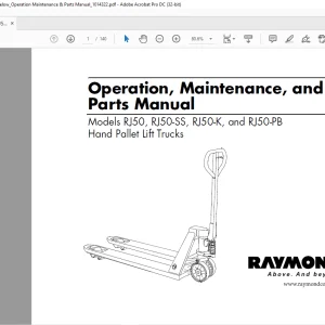 Raymond RJ50 RJ50-SS RJ50-K & RJ50-PB Hand Pallet Lift Trucks Operation Maintenance & Parts Manual - PDF DOWNLOAD