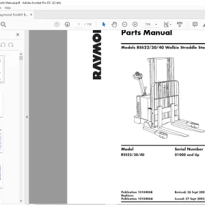 Raymond RSS22 30 40 Walkie Straddle Stacker Parts Manual SN01000 and Up -  PDF DOWNLOAD