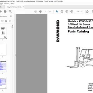 Raymond RTW30 35 40 3 Wheel, Sit Down Counterbalanced Truck Parts Catalog Manual SN 01001 and Up -  PDF DOWNLOAD