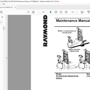Raymond Walkie Counterbalanced RCS20 30 40 RSS22 30 40 RRS30 Parts Manual SN01000 - Up  - PDF DOWNLOAD