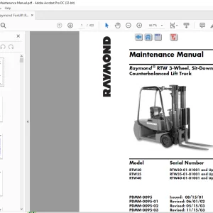 Raymond ® RTW 3-Wheel, RTW30 RTW35 RTW40 Sit-Down Counterbalanced Lift Truck Maintenance Manual  - PDF DOWNLOAD