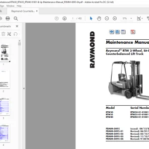 Raymond ® RTW 3-Wheel, Sit-Down Counterbalanced Lift Truck RTW30 RTW35 RTW40 Maintenance Manual -  PDF DOWNLOAD