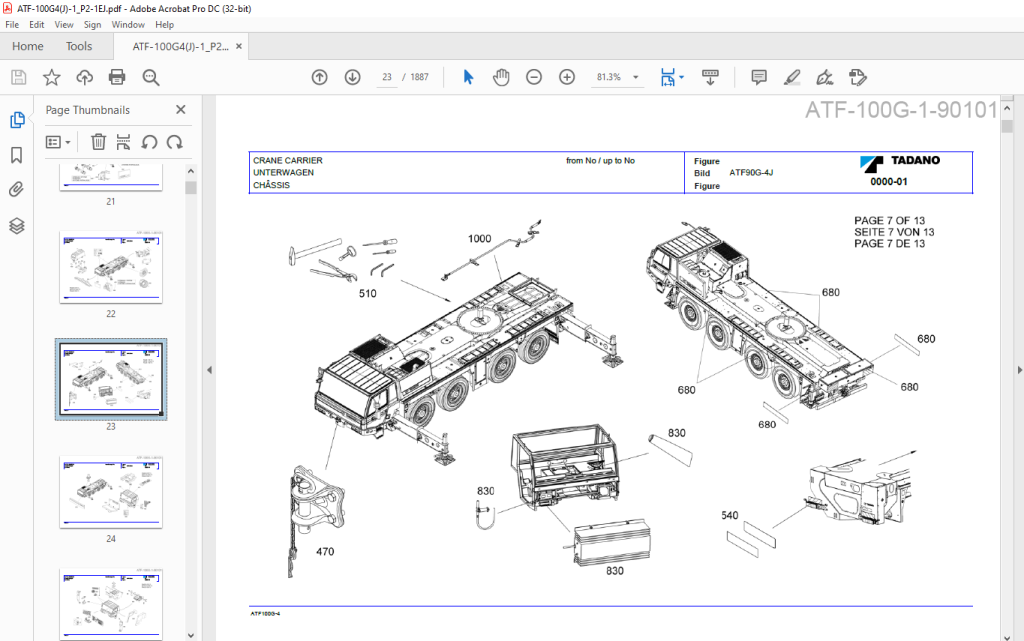 Tadano Faun All Terrain Crane ATF100G-4 Parts Catalog Manual SN GA5251 ...