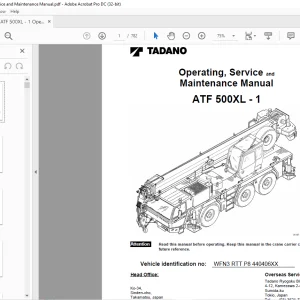 Tadano Faun Crane ATF 500XL - 1 Operating, Service & Maintenance Manual - PDF DOWNLOAD