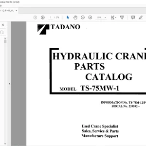 Tadano Faun TS-75MW-1 Hydraulic Crane Parts Catalog Manual SN 239992 - PDF DOWNLOAD