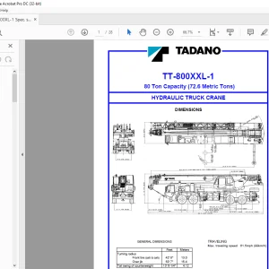 Tadano Faun TT-800XXL-1 80 Ton Capacity (72.6 Metric Tons) HYDRAULIC TRUCK CRANE Specification Manual - PDF DOWNLOAD