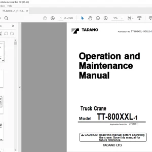 Tadano Faun Truck Crane TT-800XXL-1 Operation & Maintenance Manual SN 475326 - PDF DOWNLOAD