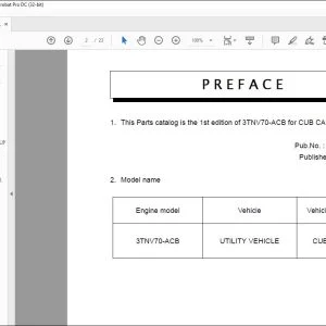 Yanmar 3TNV70-ACB for CUB CADET Parts Catalog Manual 0CW10-G41100 - PDF DOWNLOAD